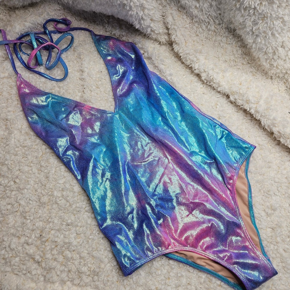 Doll & Co Lolita Blue and Pink‎ Tie-dye Shimmer V-neck Halter One Piece Sz M
